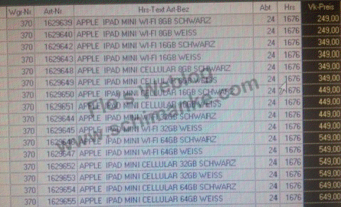 Фотография цен на Ipad Mini